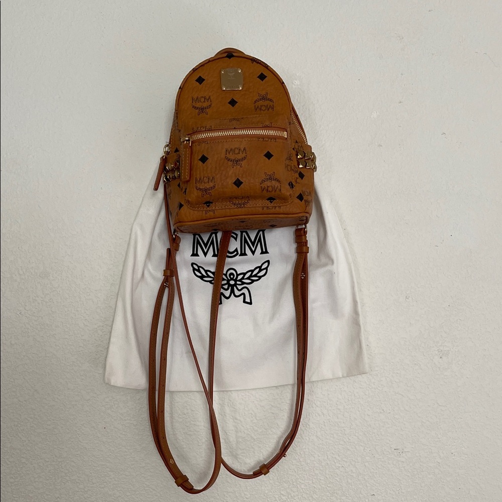 MCM Cognac Backpack with Gold Accents